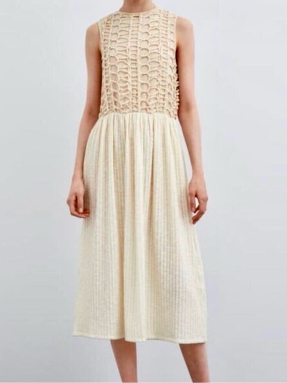 Zara Cream Crochet Bodice Midi Dress